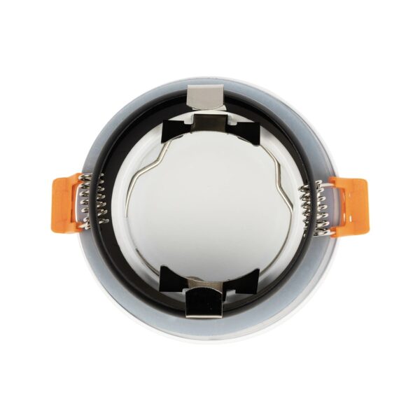 GLOBOSTAR® KAPA 60889 Χωνευτή Στρόγγυλη Βάση Σποτ Οροφής/Μπάνιου για Λάμπα MR16/GU10 Αδιάβροχο IP65 – Λευκό Αλουμίνιο & Λευκό Γυαλί – Φ8.5 x Υ4.2cm / Q7.5cm