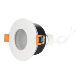GLOBOSTAR® KAPA 60889 Χωνευτή Στρόγγυλη Βάση Σποτ Οροφής/Μπάνιου για Λάμπα MR16/GU10 Αδιάβροχο IP65 – Λευκό Αλουμίνιο & Λευκό Γυαλί – Φ8.5 x Υ4.2cm / Q7.5cm