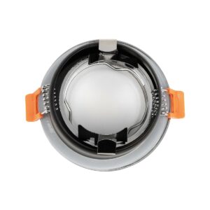 GLOBOSTAR® KAPA 60890 Χωνευτή Στρόγγυλη Βάση Σποτ Οροφής/Μπάνιου για Λάμπα MR16/GU10 Αδιάβροχο IP65 – Νίκελ Βούρτσας Αλουμίνιο & Λευκό Γυαλί – Φ8.5 x Υ4.2cm / Q7.5cm