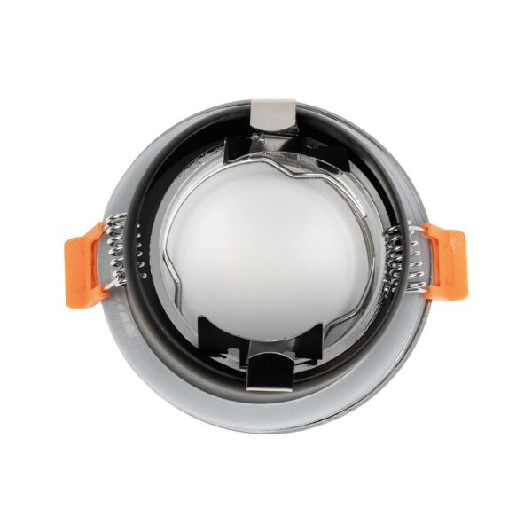 GLOBOSTAR® KAPA 60890 Χωνευτή Στρόγγυλη Βάση Σποτ Οροφής/Μπάνιου για Λάμπα MR16/GU10 Αδιάβροχο IP65 – Νίκελ Βούρτσας Αλουμίνιο & Λευκό Γυαλί – Φ8.5 x Υ4.2cm / Q7.5cm