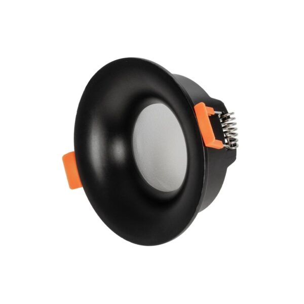 GLOBOSTAR® LAMDA 60893 Χωνευτή Στρόγγυλη Βάση Σποτ Οροφής/Μπάνιου για Λάμπα MR16/GU10 Αδιάβροχο IP65 – Μαύρο Αλουμίνιο & Λευκό Γυαλί – Φ8.5 x Υ3.5cm / Q7.5cm