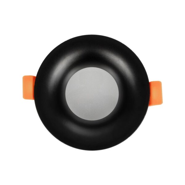 GLOBOSTAR® LAMDA 60893 Χωνευτή Στρόγγυλη Βάση Σποτ Οροφής/Μπάνιου για Λάμπα MR16/GU10 Αδιάβροχο IP65 – Μαύρο Αλουμίνιο & Λευκό Γυαλί – Φ8.5 x Υ3.5cm / Q7.5cm