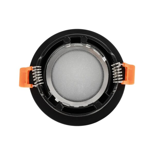 GLOBOSTAR® LAMDA 60893 Χωνευτή Στρόγγυλη Βάση Σποτ Οροφής/Μπάνιου για Λάμπα MR16/GU10 Αδιάβροχο IP65 – Μαύρο Αλουμίνιο & Λευκό Γυαλί – Φ8.5 x Υ3.5cm / Q7.5cm
