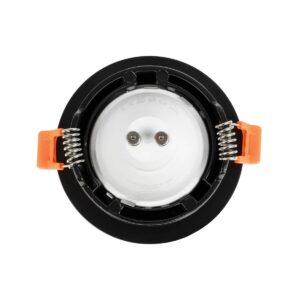 GLOBOSTAR® LAMDA 60893 Χωνευτή Στρόγγυλη Βάση Σποτ Οροφής/Μπάνιου για Λάμπα MR16/GU10 Αδιάβροχο IP65 – Μαύρο Αλουμίνιο & Λευκό Γυαλί – Φ8.5 x Υ3.5cm / Q7.5cm