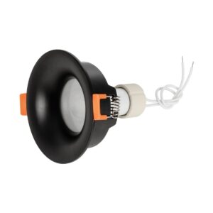 GLOBOSTAR® LAMDA 60893 Χωνευτή Στρόγγυλη Βάση Σποτ Οροφής/Μπάνιου για Λάμπα MR16/GU10 Αδιάβροχο IP65 – Μαύρο Αλουμίνιο & Λευκό Γυαλί – Φ8.5 x Υ3.5cm / Q7.5cm