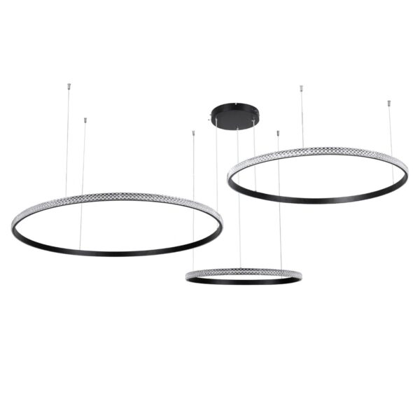 GLOBOSTAR® DIAMOND TRIO 61146 Μοντέρνο Κρεμαστό Φωτιστικό Οροφής LED 150W 18379lm 360° AC 220-240V IP20 Ρυθμιζόμενο Λευκό CCT με Χειριστήριο από 2700K έως 6000K Dimmable – Lumileds SMD Chip – Μαυρό Ματ – Μ170 x Π170 x Υ60cm – 3 Χρόνια Εγγύηση