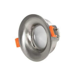 GLOBOSTAR® LAMDA 61317 Χωνευτή Στρόγγυλη Βάση Σποτ Οροφής/Μπάνιου για Λάμπα MR16/GU10 Αδιάβροχο IP65 – Νίκελ Βούρτσας Αλουμίνιο & Λευκό Γυαλί – Φ8.5 x Υ3.5cm / Q7.5cm