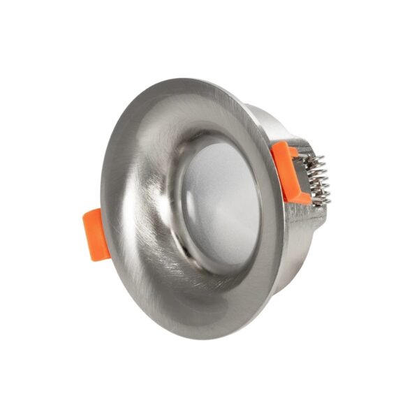 GLOBOSTAR® LAMDA 61317 Χωνευτή Στρόγγυλη Βάση Σποτ Οροφής/Μπάνιου για Λάμπα MR16/GU10 Αδιάβροχο IP65 – Νίκελ Βούρτσας Αλουμίνιο & Λευκό Γυαλί – Φ8.5 x Υ3.5cm / Q7.5cm