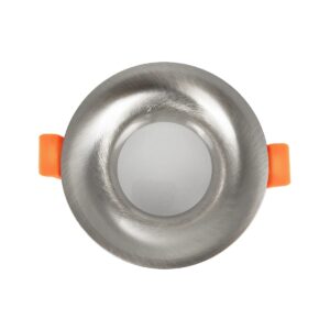 GLOBOSTAR® LAMDA 61317 Χωνευτή Στρόγγυλη Βάση Σποτ Οροφής/Μπάνιου για Λάμπα MR16/GU10 Αδιάβροχο IP65 – Νίκελ Βούρτσας Αλουμίνιο & Λευκό Γυαλί – Φ8.5 x Υ3.5cm / Q7.5cm