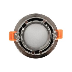 GLOBOSTAR® LAMDA 61317 Χωνευτή Στρόγγυλη Βάση Σποτ Οροφής/Μπάνιου για Λάμπα MR16/GU10 Αδιάβροχο IP65 – Νίκελ Βούρτσας Αλουμίνιο & Λευκό Γυαλί – Φ8.5 x Υ3.5cm / Q7.5cm