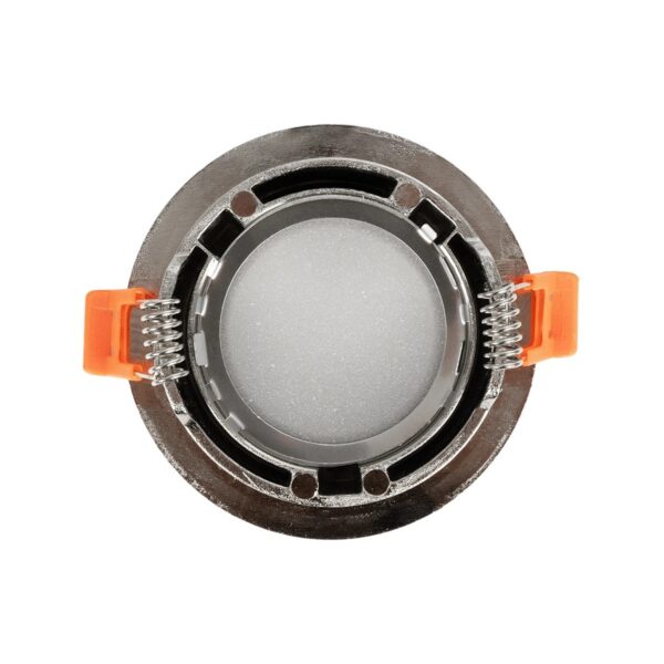 GLOBOSTAR® LAMDA 61317 Χωνευτή Στρόγγυλη Βάση Σποτ Οροφής/Μπάνιου για Λάμπα MR16/GU10 Αδιάβροχο IP65 – Νίκελ Βούρτσας Αλουμίνιο & Λευκό Γυαλί – Φ8.5 x Υ3.5cm / Q7.5cm