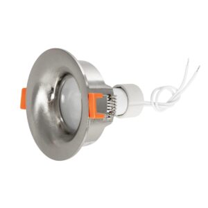 GLOBOSTAR® LAMDA 61317 Χωνευτή Στρόγγυλη Βάση Σποτ Οροφής/Μπάνιου για Λάμπα MR16/GU10 Αδιάβροχο IP65 – Νίκελ Βούρτσας Αλουμίνιο & Λευκό Γυαλί – Φ8.5 x Υ3.5cm / Q7.5cm