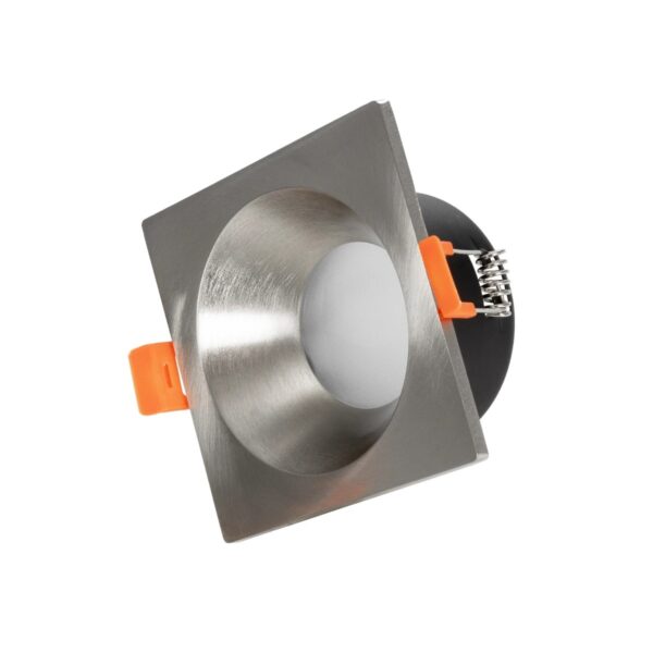 GLOBOSTAR® EPSILON 61318 Χωνευτή Τετράγωνη Βάση Σποτ Οροφής/Μπάνιου για Λάμπα MR16/GU10 Αδιάβροχο IP65 – Νίκελ Βούρτσας Αλουμίνιο & Λευκό Γυαλί – Φ8.5 x Υ4.4cm / Q7.5 x 7.5cm