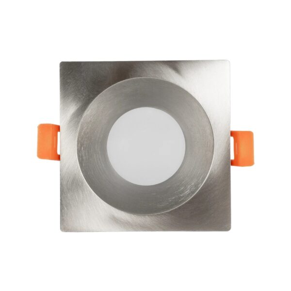 GLOBOSTAR® EPSILON 61318 Χωνευτή Τετράγωνη Βάση Σποτ Οροφής/Μπάνιου για Λάμπα MR16/GU10 Αδιάβροχο IP65 – Νίκελ Βούρτσας Αλουμίνιο & Λευκό Γυαλί – Φ8.5 x Υ4.4cm / Q7.5 x 7.5cm