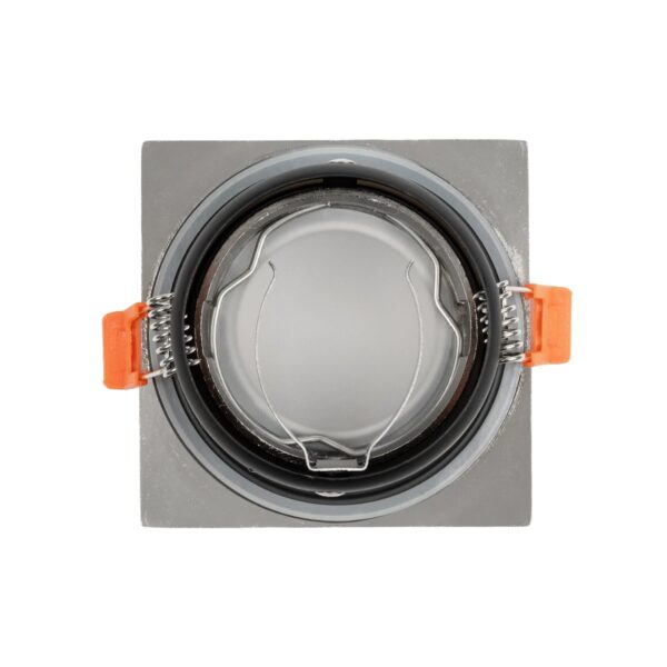 GLOBOSTAR® EPSILON 61318 Χωνευτή Τετράγωνη Βάση Σποτ Οροφής/Μπάνιου για Λάμπα MR16/GU10 Αδιάβροχο IP65 – Νίκελ Βούρτσας Αλουμίνιο & Λευκό Γυαλί – Φ8.5 x Υ4.4cm / Q7.5 x 7.5cm