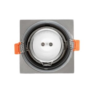 GLOBOSTAR® EPSILON 61318 Χωνευτή Τετράγωνη Βάση Σποτ Οροφής/Μπάνιου για Λάμπα MR16/GU10 Αδιάβροχο IP65 – Νίκελ Βούρτσας Αλουμίνιο & Λευκό Γυαλί – Φ8.5 x Υ4.4cm / Q7.5 x 7.5cm