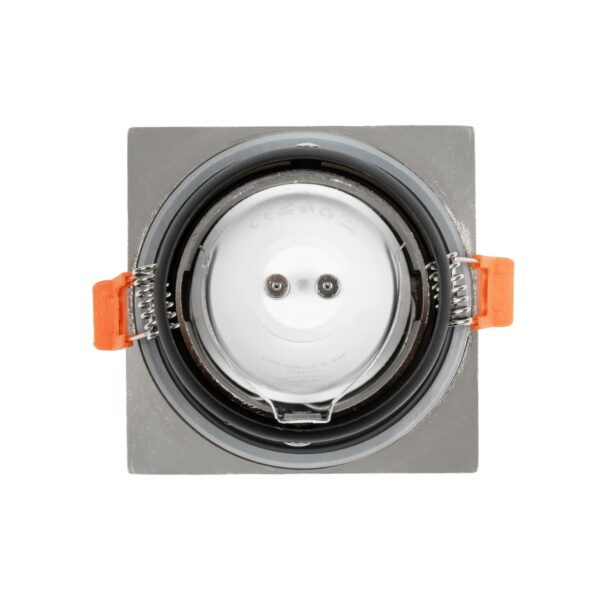 GLOBOSTAR® EPSILON 61318 Χωνευτή Τετράγωνη Βάση Σποτ Οροφής/Μπάνιου για Λάμπα MR16/GU10 Αδιάβροχο IP65 – Νίκελ Βούρτσας Αλουμίνιο & Λευκό Γυαλί – Φ8.5 x Υ4.4cm / Q7.5 x 7.5cm