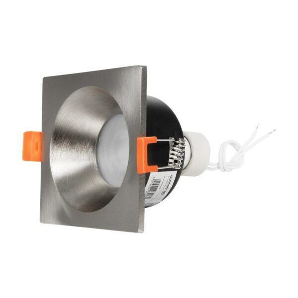 GLOBOSTAR® EPSILON 61318 Χωνευτή Τετράγωνη Βάση Σποτ Οροφής/Μπάνιου για Λάμπα MR16/GU10 Αδιάβροχο IP65 – Νίκελ Βούρτσας Αλουμίνιο & Λευκό Γυαλί – Φ8.5 x Υ4.4cm / Q7.5 x 7.5cm