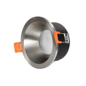 GLOBOSTAR® SIGMA 61461 Χωνευτή Στρόγγυλη Βάση Σποτ Οροφής/Μπάνιου για Λάμπα MR16/GU10 Αδιάβροχο IP65 – Νίκελ Βούρτσας Αλουμίνιο & Λευκό Γυαλί – Φ8.5 x Υ4.4cm / Q7.5cm