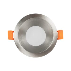 GLOBOSTAR® SIGMA 61461 Χωνευτή Στρόγγυλη Βάση Σποτ Οροφής/Μπάνιου για Λάμπα MR16/GU10 Αδιάβροχο IP65 – Νίκελ Βούρτσας Αλουμίνιο & Λευκό Γυαλί – Φ8.5 x Υ4.4cm / Q7.5cm