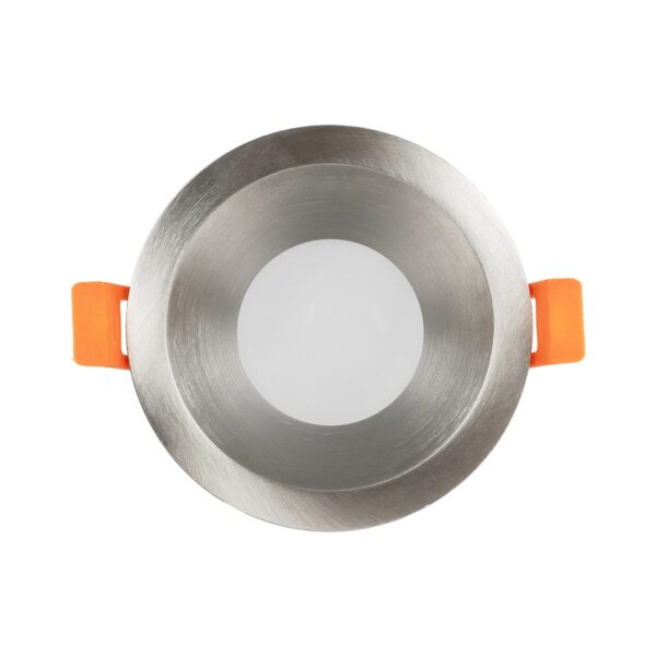 GLOBOSTAR® SIGMA 61461 Χωνευτή Στρόγγυλη Βάση Σποτ Οροφής/Μπάνιου για Λάμπα MR16/GU10 Αδιάβροχο IP65 – Νίκελ Βούρτσας Αλουμίνιο & Λευκό Γυαλί – Φ8.5 x Υ4.4cm / Q7.5cm