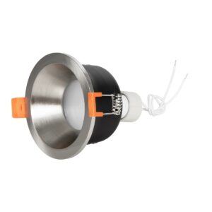 GLOBOSTAR® SIGMA 61461 Χωνευτή Στρόγγυλη Βάση Σποτ Οροφής/Μπάνιου για Λάμπα MR16/GU10 Αδιάβροχο IP65 – Νίκελ Βούρτσας Αλουμίνιο & Λευκό Γυαλί – Φ8.5 x Υ4.4cm / Q7.5cm