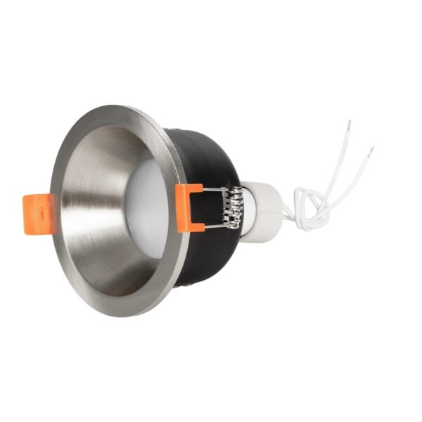 GLOBOSTAR® SIGMA 61461 Χωνευτή Στρόγγυλη Βάση Σποτ Οροφής/Μπάνιου για Λάμπα MR16/GU10 Αδιάβροχο IP65 – Νίκελ Βούρτσας Αλουμίνιο & Λευκό Γυαλί – Φ8.5 x Υ4.4cm / Q7.5cm