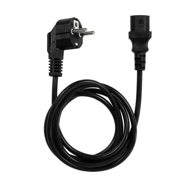 GLOBOSTAR® PLUGA 61498 Καλώδιο Τροφοδοσίας C13 με Πλάγια Πρίζα Schuko 250V 10A max 1.5m – 3*0.75mm2 – Μαύρο – Μ150 x Π3.6 x Υ3.6cm
