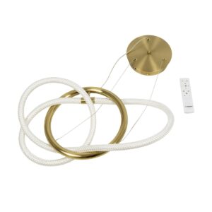 kelvo® GLOW 61657 Μοντέρνο Κρεμαστό Φωτιστικό Οροφής LED 30W 3000lm 360° AC 220-240V IP20 Ρυθμιζόμενο Λευκό CCT με Χειριστήριο από 2700K έως 6000K Dimmable – Lumileds SMD Chip – Χρυσό Πλατίνα & Λευκό Νήμα – Μ40 x Π40 x Υ35cm – 3 Χρόνια Εγγύηση