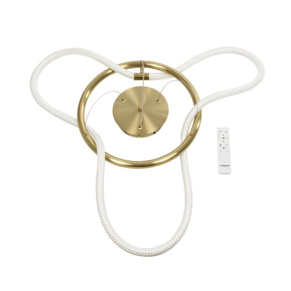 kelvo® GLOW 61658 Μοντέρνο Κρεμαστό Φωτιστικό Οροφής LED 36W 3600lm 360° AC 220-240V IP20 Ρυθμιζόμενο Λευκό CCT με Χειριστήριο από 2700K έως 6000K Dimmable – Lumileds SMD Chip – Χρυσό Πλατίνα & Λευκό Νήμα – Μ60 x Π60 x Υ45cm – 3 Χρόνια Εγγύηση