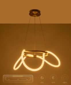 kelvo® GLOW 61658 Μοντέρνο Κρεμαστό Φωτιστικό Οροφής LED 36W 3600lm 360° AC 220-240V IP20 Ρυθμιζόμενο Λευκό CCT με Χειριστήριο από 2700K έως 6000K Dimmable – Lumileds SMD Chip – Χρυσό Πλατίνα & Λευκό Νήμα – Μ60 x Π60 x Υ45cm – 3 Χρόνια Εγγύηση