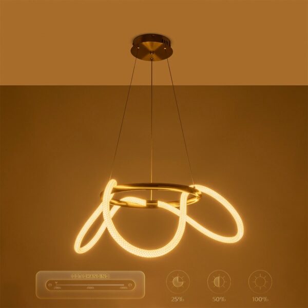 kelvo® GLOW 61658 Μοντέρνο Κρεμαστό Φωτιστικό Οροφής LED 36W 3600lm 360° AC 220-240V IP20 Ρυθμιζόμενο Λευκό CCT με Χειριστήριο από 2700K έως 6000K Dimmable – Lumileds SMD Chip – Χρυσό Πλατίνα & Λευκό Νήμα – Μ60 x Π60 x Υ45cm – 3 Χρόνια Εγγύηση