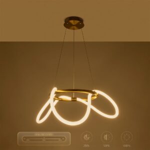 kelvo® GLOW 61658 Μοντέρνο Κρεμαστό Φωτιστικό Οροφής LED 36W 3600lm 360° AC 220-240V IP20 Ρυθμιζόμενο Λευκό CCT με Χειριστήριο από 2700K έως 6000K Dimmable – Lumileds SMD Chip – Χρυσό Πλατίνα & Λευκό Νήμα – Μ60 x Π60 x Υ45cm – 3 Χρόνια Εγγύηση