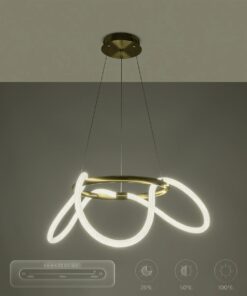 kelvo® GLOW 61658 Μοντέρνο Κρεμαστό Φωτιστικό Οροφής LED 36W 3600lm 360° AC 220-240V IP20 Ρυθμιζόμενο Λευκό CCT με Χειριστήριο από 2700K έως 6000K Dimmable – Lumileds SMD Chip – Χρυσό Πλατίνα & Λευκό Νήμα – Μ60 x Π60 x Υ45cm – 3 Χρόνια Εγγύηση