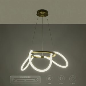 kelvo® GLOW 61658 Μοντέρνο Κρεμαστό Φωτιστικό Οροφής LED 36W 3600lm 360° AC 220-240V IP20 Ρυθμιζόμενο Λευκό CCT με Χειριστήριο από 2700K έως 6000K Dimmable – Lumileds SMD Chip – Χρυσό Πλατίνα & Λευκό Νήμα – Μ60 x Π60 x Υ45cm – 3 Χρόνια Εγγύηση