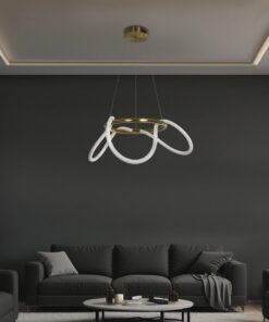 kelvo® GLOW 61658 Μοντέρνο Κρεμαστό Φωτιστικό Οροφής LED 36W 3600lm 360° AC 220-240V IP20 Ρυθμιζόμενο Λευκό CCT με Χειριστήριο από 2700K έως 6000K Dimmable – Lumileds SMD Chip – Χρυσό Πλατίνα & Λευκό Νήμα – Μ60 x Π60 x Υ45cm – 3 Χρόνια Εγγύηση