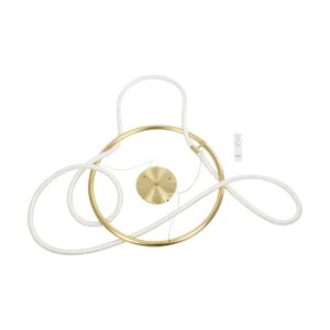 kelvo® GLOW 61659 Μοντέρνο Κρεμαστό Φωτιστικό Οροφής LED 58W 5800lm 360° AC 220-240V IP20 Ρυθμιζόμενο Λευκό CCT με Χειριστήριο από 2700K έως 6000K Dimmable – Lumileds SMD Chip – Χρυσό Πλατίνα & Λευκό Νήμα – Μ80 x Π80 x Υ60cm – 3 Χρόνια Εγγύηση
