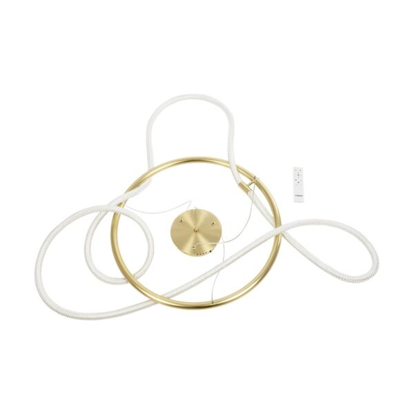 kelvo® GLOW 61659 Μοντέρνο Κρεμαστό Φωτιστικό Οροφής LED 58W 5800lm 360° AC 220-240V IP20 Ρυθμιζόμενο Λευκό CCT με Χειριστήριο από 2700K έως 6000K Dimmable – Lumileds SMD Chip – Χρυσό Πλατίνα & Λευκό Νήμα – Μ80 x Π80 x Υ60cm – 3 Χρόνια Εγγύηση