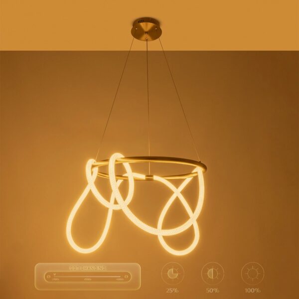 kelvo® GLOW 61659 Μοντέρνο Κρεμαστό Φωτιστικό Οροφής LED 58W 5800lm 360° AC 220-240V IP20 Ρυθμιζόμενο Λευκό CCT με Χειριστήριο από 2700K έως 6000K Dimmable – Lumileds SMD Chip – Χρυσό Πλατίνα & Λευκό Νήμα – Μ80 x Π80 x Υ60cm – 3 Χρόνια Εγγύηση