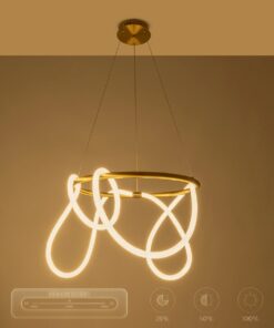 kelvo® GLOW 61659 Μοντέρνο Κρεμαστό Φωτιστικό Οροφής LED 58W 5800lm 360° AC 220-240V IP20 Ρυθμιζόμενο Λευκό CCT με Χειριστήριο από 2700K έως 6000K Dimmable – Lumileds SMD Chip – Χρυσό Πλατίνα & Λευκό Νήμα – Μ80 x Π80 x Υ60cm – 3 Χρόνια Εγγύηση