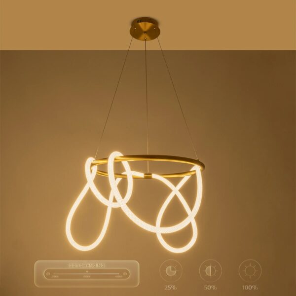 kelvo® GLOW 61659 Μοντέρνο Κρεμαστό Φωτιστικό Οροφής LED 58W 5800lm 360° AC 220-240V IP20 Ρυθμιζόμενο Λευκό CCT με Χειριστήριο από 2700K έως 6000K Dimmable – Lumileds SMD Chip – Χρυσό Πλατίνα & Λευκό Νήμα – Μ80 x Π80 x Υ60cm – 3 Χρόνια Εγγύηση