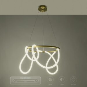 kelvo® GLOW 61659 Μοντέρνο Κρεμαστό Φωτιστικό Οροφής LED 58W 5800lm 360° AC 220-240V IP20 Ρυθμιζόμενο Λευκό CCT με Χειριστήριο από 2700K έως 6000K Dimmable – Lumileds SMD Chip – Χρυσό Πλατίνα & Λευκό Νήμα – Μ80 x Π80 x Υ60cm – 3 Χρόνια Εγγύηση