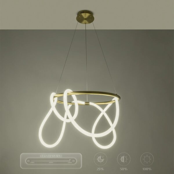 kelvo® GLOW 61659 Μοντέρνο Κρεμαστό Φωτιστικό Οροφής LED 58W 5800lm 360° AC 220-240V IP20 Ρυθμιζόμενο Λευκό CCT με Χειριστήριο από 2700K έως 6000K Dimmable – Lumileds SMD Chip – Χρυσό Πλατίνα & Λευκό Νήμα – Μ80 x Π80 x Υ60cm – 3 Χρόνια Εγγύηση