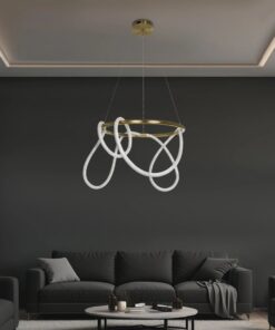 kelvo® GLOW 61659 Μοντέρνο Κρεμαστό Φωτιστικό Οροφής LED 58W 5800lm 360° AC 220-240V IP20 Ρυθμιζόμενο Λευκό CCT με Χειριστήριο από 2700K έως 6000K Dimmable – Lumileds SMD Chip – Χρυσό Πλατίνα & Λευκό Νήμα – Μ80 x Π80 x Υ60cm – 3 Χρόνια Εγγύηση