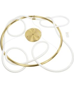 kelvo® GLOW 61660 Μοντέρνο Κρεμαστό Φωτιστικό Οροφής LED 69W 6900lm 360° AC 220-240V IP20 Ρυθμιζόμενο Λευκό CCT με Χειριστήριο από 2700K έως 6000K Dimmable – Lumileds SMD Chip – Χρυσό Πλατίνα & Λευκό Νήμα – Μ100 x Π100 x Υ70cm – 3 Χρόνια Εγγύηση