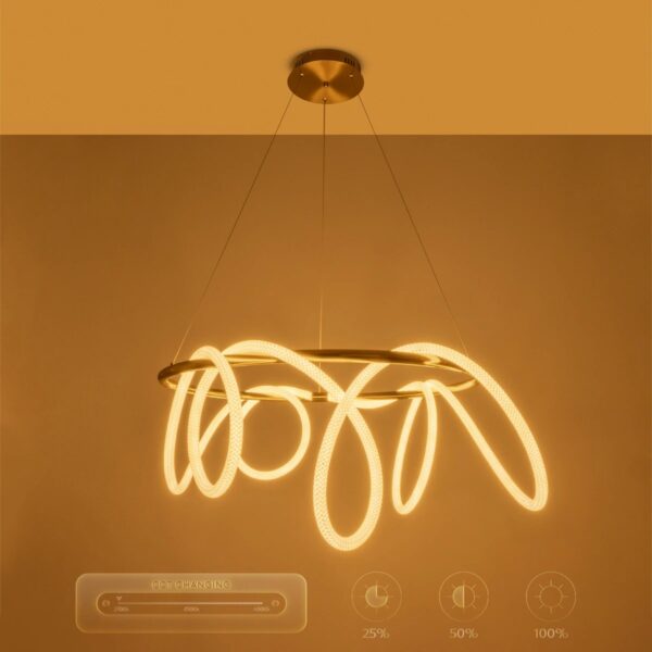 kelvo® GLOW 61660 Μοντέρνο Κρεμαστό Φωτιστικό Οροφής LED 69W 6900lm 360° AC 220-240V IP20 Ρυθμιζόμενο Λευκό CCT με Χειριστήριο από 2700K έως 6000K Dimmable – Lumileds SMD Chip – Χρυσό Πλατίνα & Λευκό Νήμα – Μ100 x Π100 x Υ70cm – 3 Χρόνια Εγγύηση