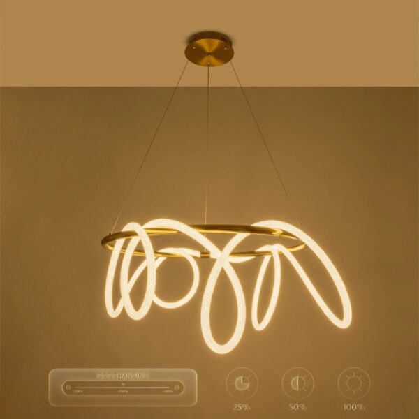 kelvo® GLOW 61660 Μοντέρνο Κρεμαστό Φωτιστικό Οροφής LED 69W 6900lm 360° AC 220-240V IP20 Ρυθμιζόμενο Λευκό CCT με Χειριστήριο από 2700K έως 6000K Dimmable – Lumileds SMD Chip – Χρυσό Πλατίνα & Λευκό Νήμα – Μ100 x Π100 x Υ70cm – 3 Χρόνια Εγγύηση