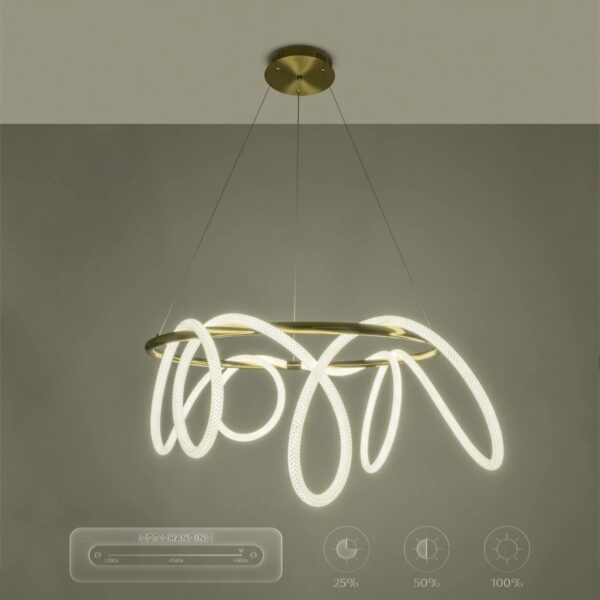 kelvo® GLOW 61660 Μοντέρνο Κρεμαστό Φωτιστικό Οροφής LED 69W 6900lm 360° AC 220-240V IP20 Ρυθμιζόμενο Λευκό CCT με Χειριστήριο από 2700K έως 6000K Dimmable – Lumileds SMD Chip – Χρυσό Πλατίνα & Λευκό Νήμα – Μ100 x Π100 x Υ70cm – 3 Χρόνια Εγγύηση
