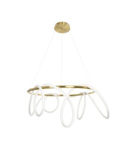 kelvo® GLOW 61660 Μοντέρνο Κρεμαστό Φωτιστικό Οροφής LED 69W 6900lm 360° AC 220-240V IP20 Ρυθμιζόμενο Λευκό CCT με Χειριστήριο από 2700K έως 6000K Dimmable – Lumileds SMD Chip – Χρυσό Πλατίνα & Λευκό Νήμα – Μ100 x Π100 x Υ70cm – 3 Χρόνια Εγγύηση