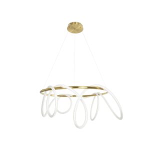kelvo® GLOW 61660 Μοντέρνο Κρεμαστό Φωτιστικό Οροφής LED 69W 6900lm 360° AC 220-240V IP20 Ρυθμιζόμενο Λευκό CCT με Χειριστήριο από 2700K έως 6000K Dimmable – Lumileds SMD Chip – Χρυσό Πλατίνα & Λευκό Νήμα – Μ100 x Π100 x Υ70cm – 3 Χρόνια Εγγύηση